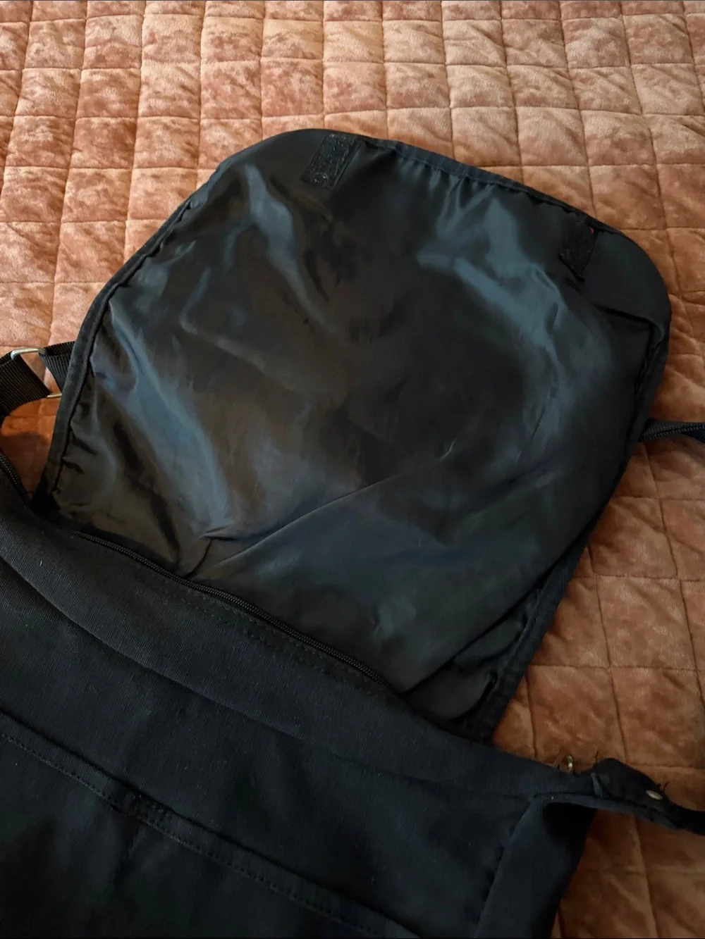 OC Sport Black Canvas Messenger Crossbody Bag with Patch Details
